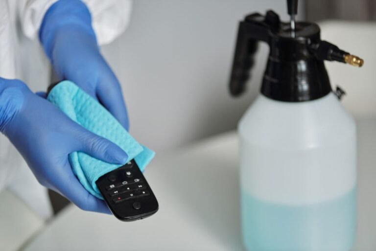 Gloves and disinfectant for safe cleanup