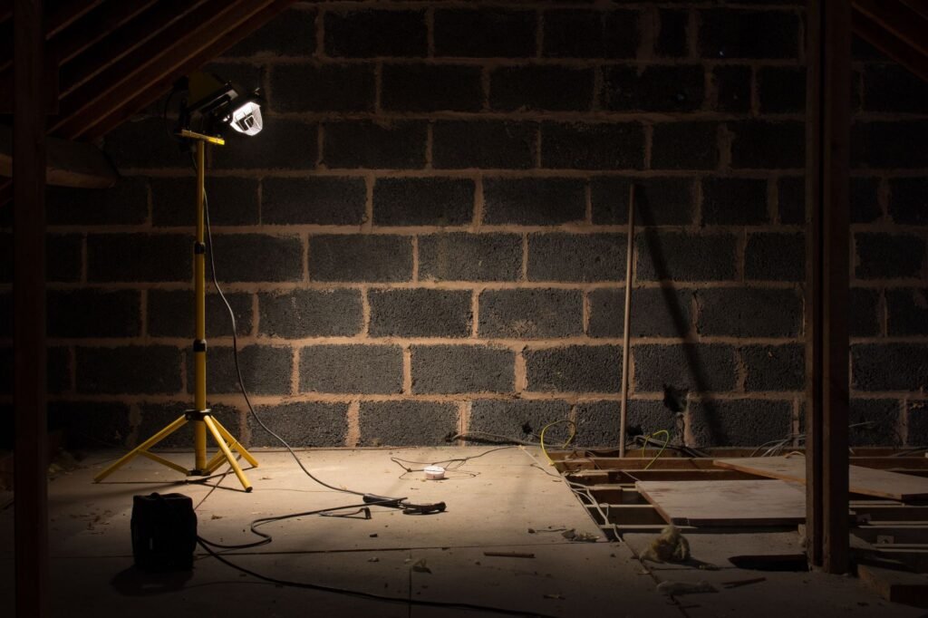 Attic space being inspected for rodent activity