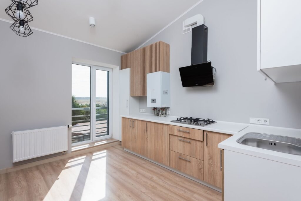 Kitchen with wooden cabinets